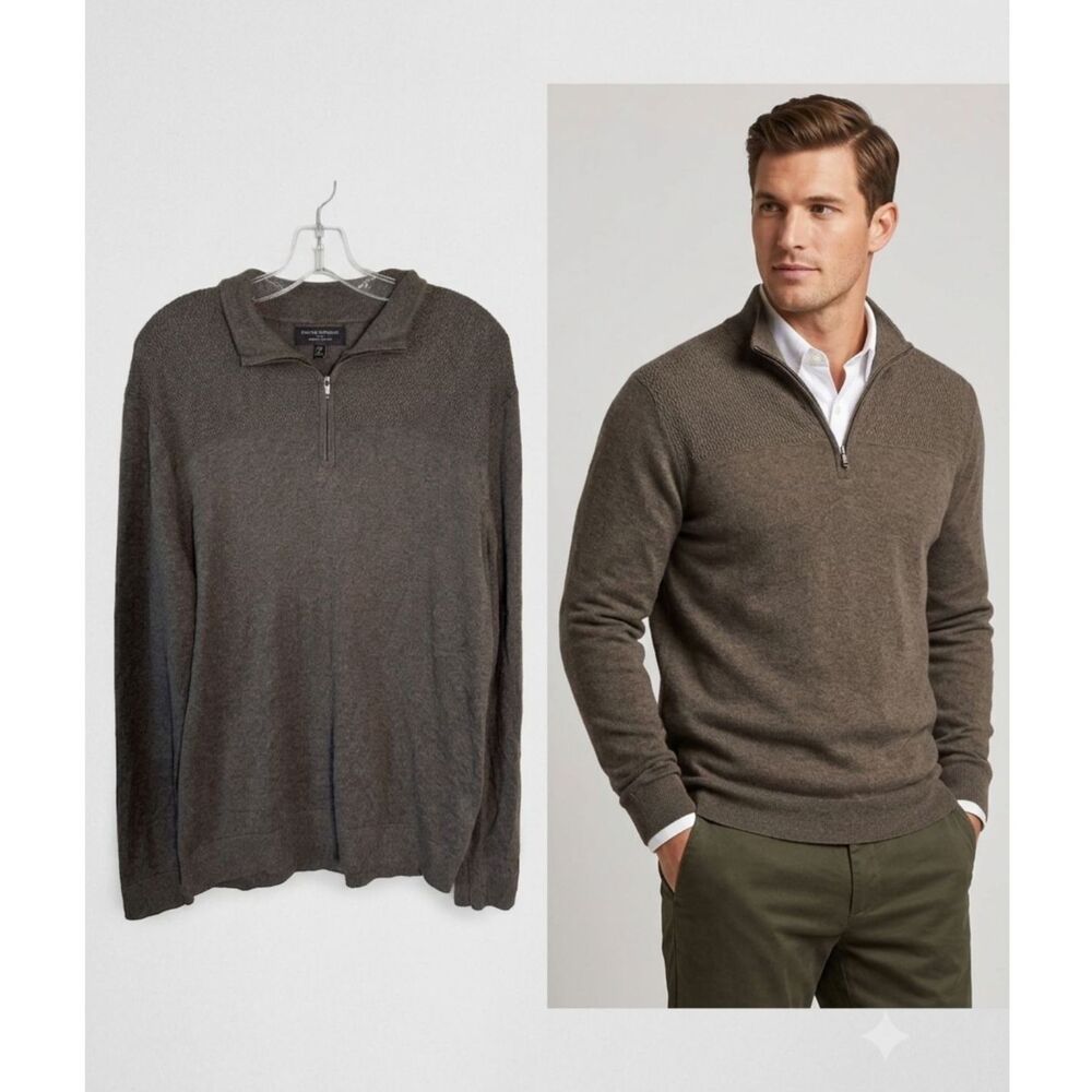 Banana Republic Mens M Brown Silk Cashmere Blend Quarter 1/4 Zip Sweater Medium